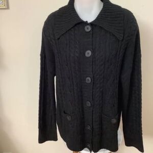 Black Cableknit cardigan Sz Large 37-39 bust
